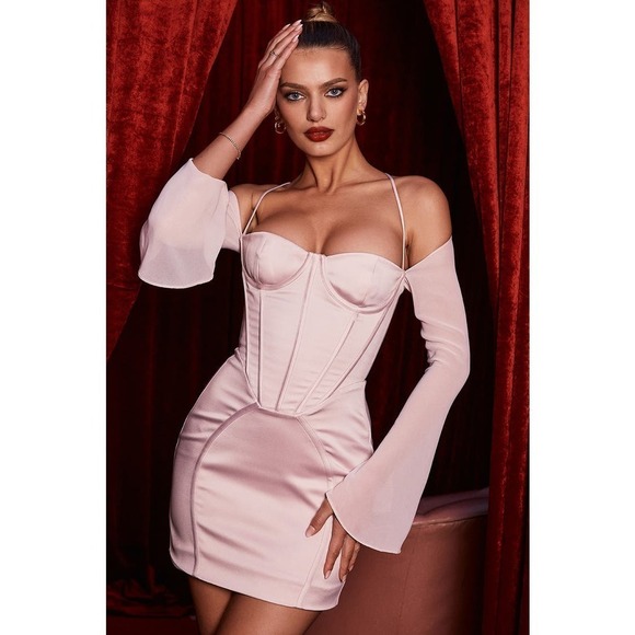 NWOT ISRA CRYSTAL SATIN CORSET MINI DRESS BY HOUSE OF CB - Picture 3 of 14